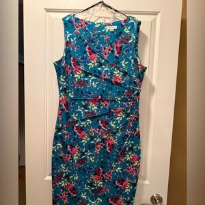 Calvin Klein Starburst Sleeveless Teal Floral Sheath Midi Dress